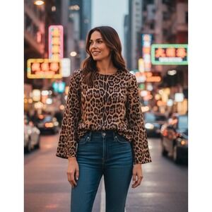 NWOT H&M Leopard Print Dressy Sexy Blouse Shirt Top Size Small Boxy Vintage Y2K‎